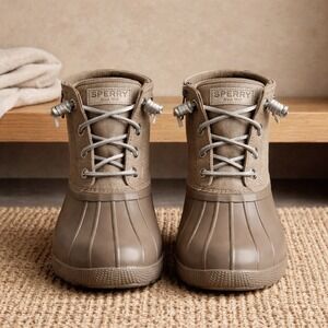 Sperry Duck Boots Women's‎ Size 5 Tan Waterproof Rain Snow Ankle Boots Lace Up
